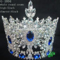 Nova forma de design grande evento redondo redondo coroa de beleza azul Tiara de strass